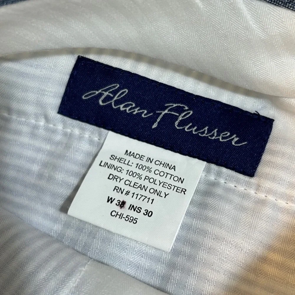 Alan Flusser Mens Seersucker Dress Pants Blue White Striped Cotton 38x30